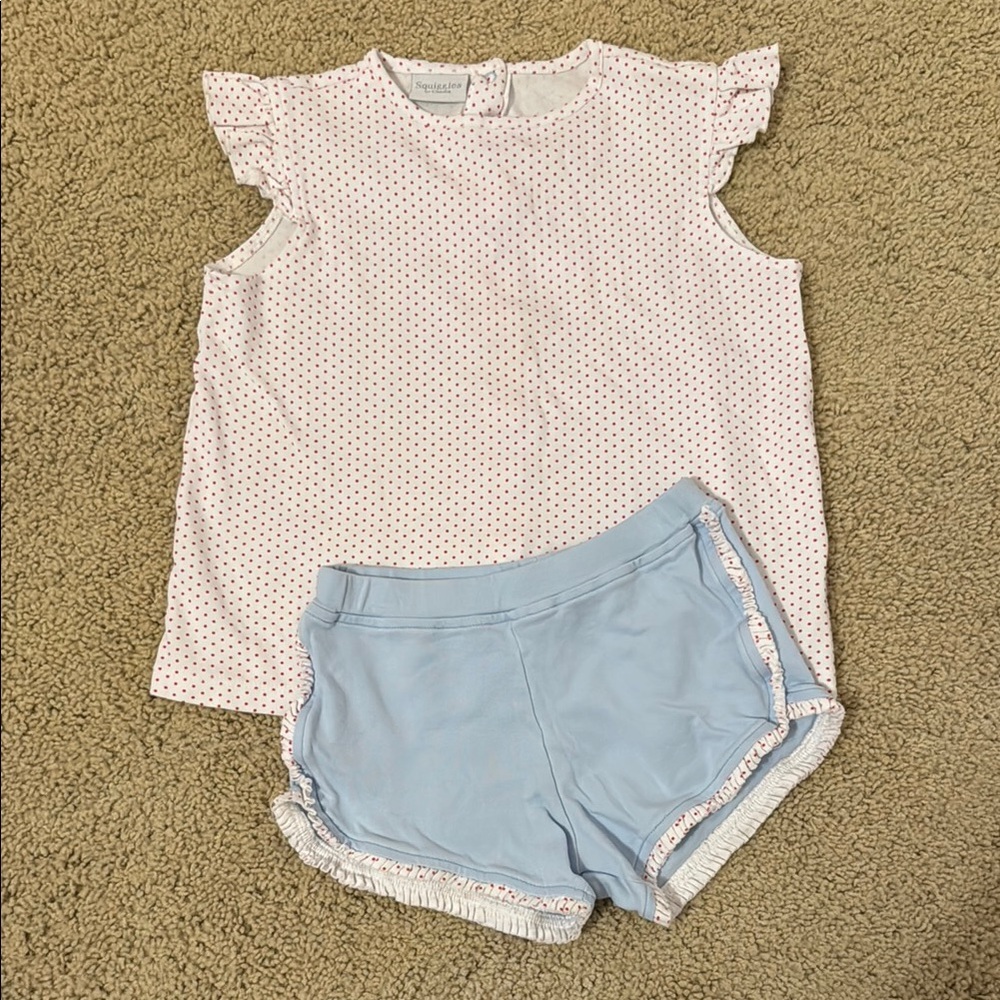 Squiggles by Charlie Red Polka Dot Top and Blue Shorts Set